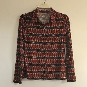 Tommy Hilfiger collard long sleeve button-up blouse groovy circles